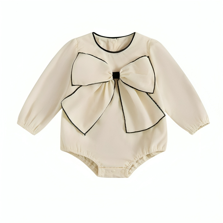 Long Sleeve Round Neck Bow Baby Romper