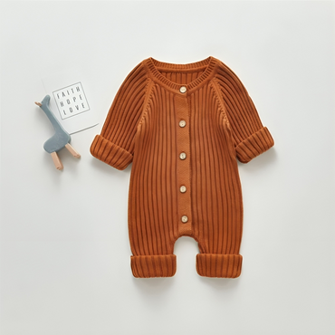 Long Sleeve Ribbed Knitted Baby Jumpsuit