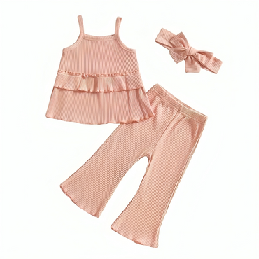 Solid Ruffled Top Flared Pants Toddler Set