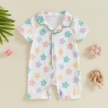 Short Sleeve Flower Print Silk Pajamas