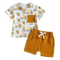 Short Sleeve Easter Solid Shorts Baby Set