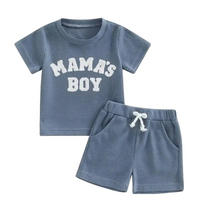 "Mama's Boy" Embroidery Waffle Knit Baby Set