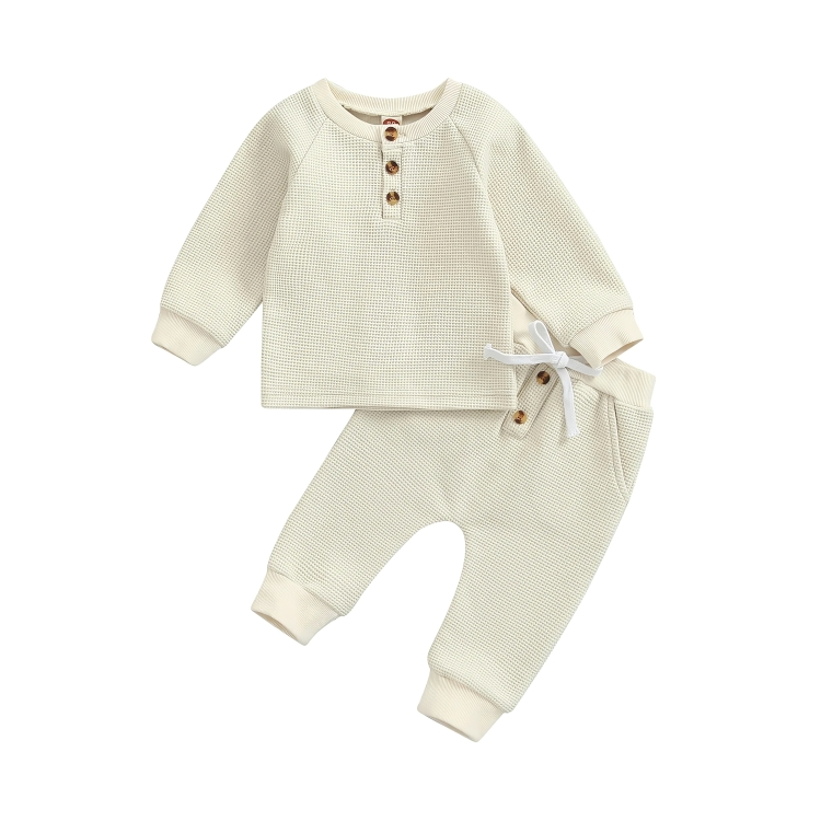 Long Sleeve Solid Color Waffle Baby Set