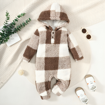 Hooded Plaid Long Sleeved Winter Romper