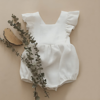 Ruffled Cotton Linen Sleeveless Romper