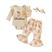 Cute Gingerbread Print Flare Pants Set