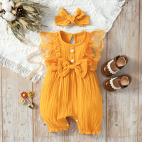 Sleeveless Lace Cotton Baby Bow Jumpsuit