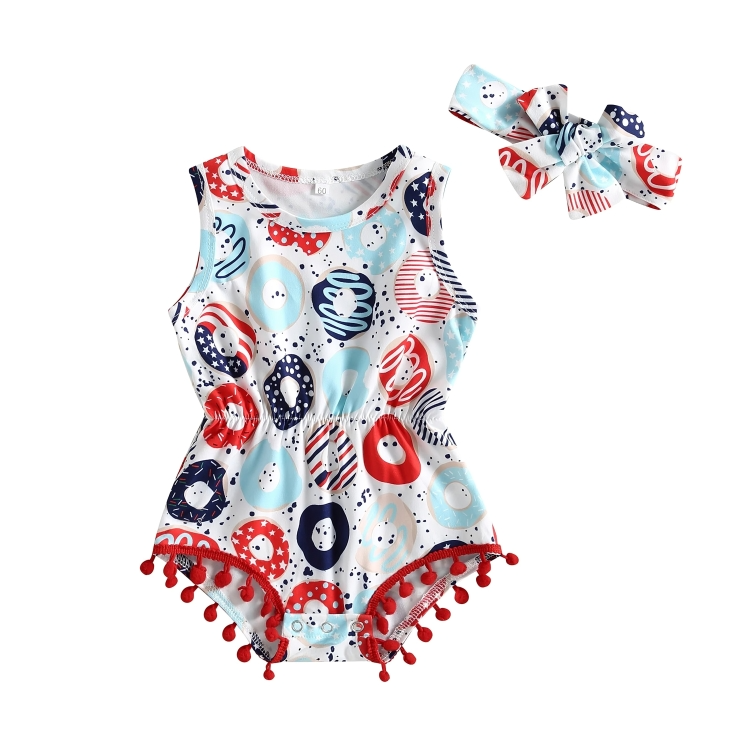 Sleeveless Tassel Independence Day Baby Romper