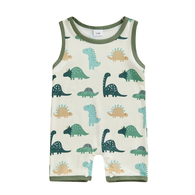 Sleeveless Dino Print Baby Romper