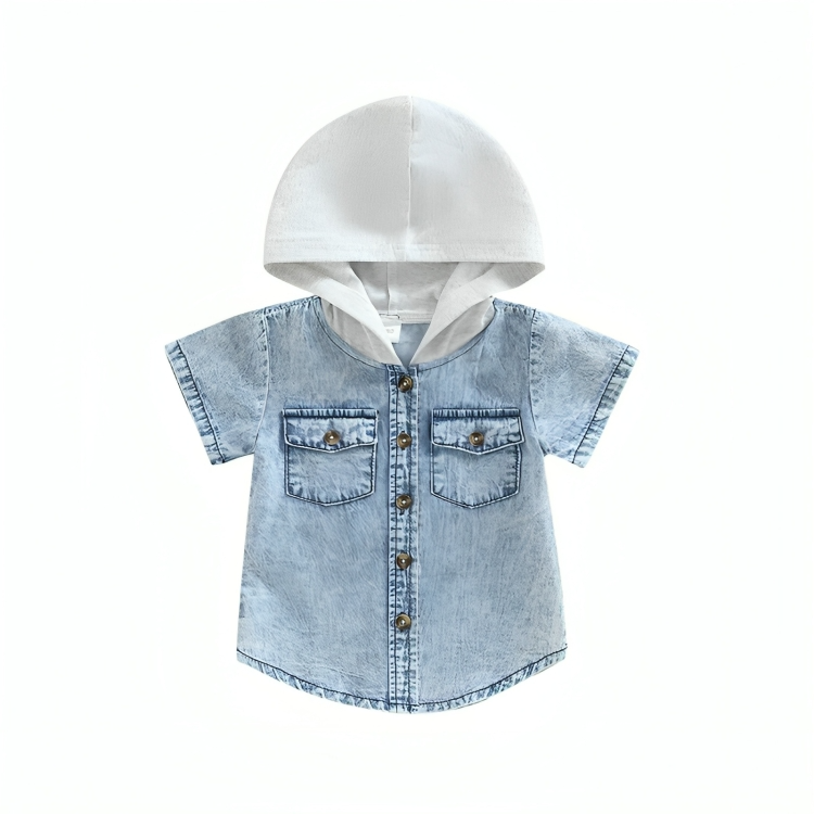 Short Sleeve Denim Hooded Baby Top