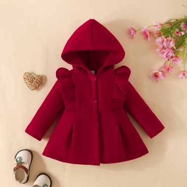 Elegant Ruffled Long Sleeve Fleece Coat