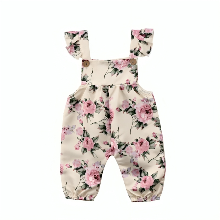 Off-Shoulder Floral Print Baby Jumpsuit