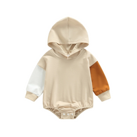 Long Sleeve Two-Color Hooded Baby Romper