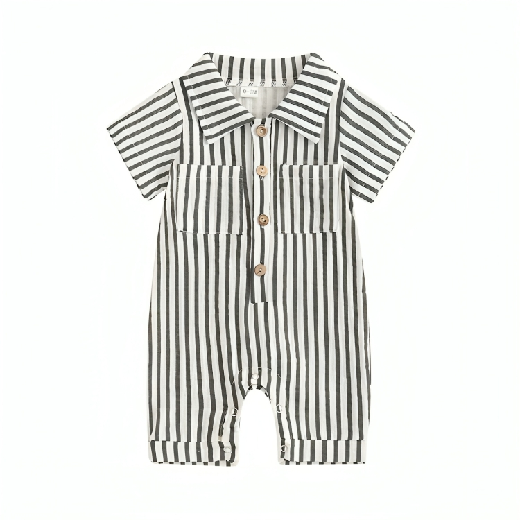 Short Sleeve Striped Collared Baby Jumpsuit