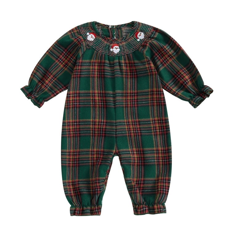 Christmas Vintage Crew Neck Plaid Baby Jumpsuit