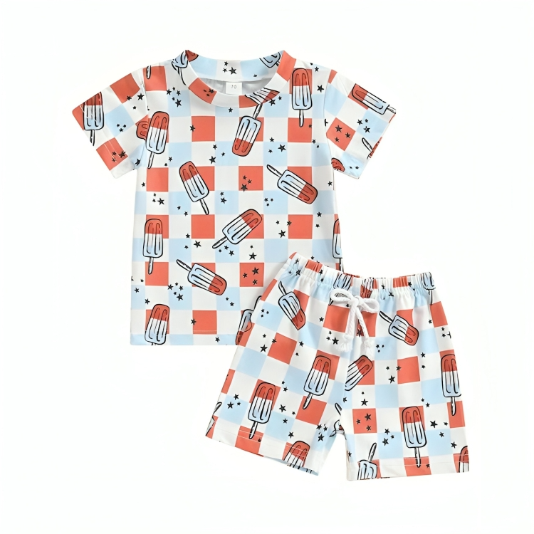 Short Sleeve Checked Popsicles Baby Set