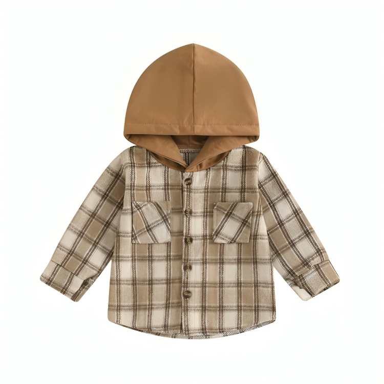 Long Sleeve Plaid Hooded Baby Coat