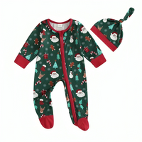 Green Christmas Zipper Footed Baby Jumpsuit