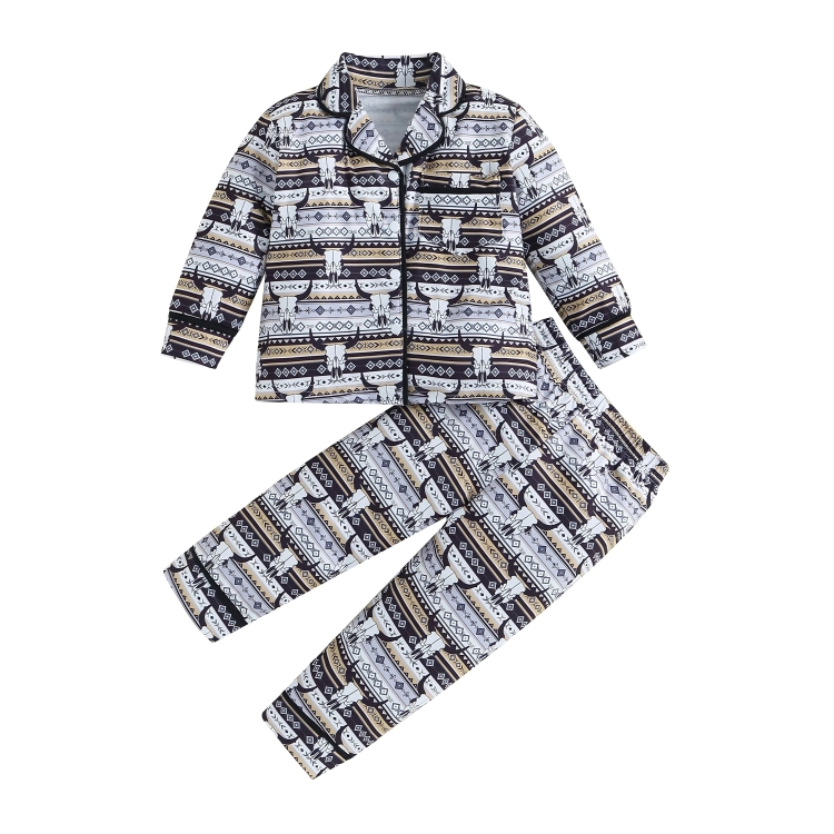 Long Sleeve Cow Print Button-Down Pajamas