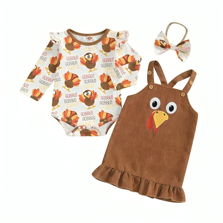 Thanksgiving Gobble Ruffle Suspender Skirt Set