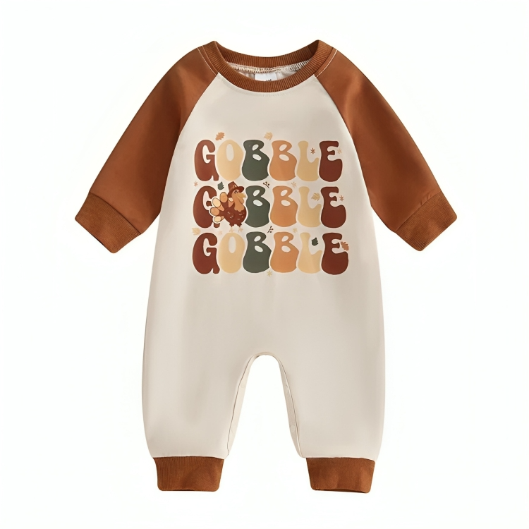 Long Sleeve Colorful Gobble Pattern Jumpsuit