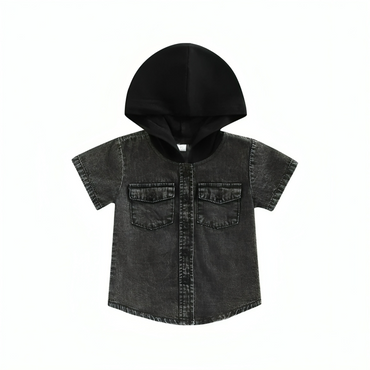 Short Sleeve Denim Hooded Baby Top