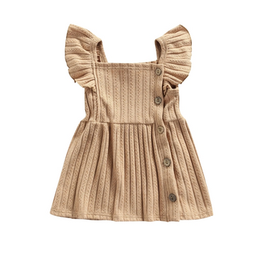 Solid Knitted Buttons Baby Dress