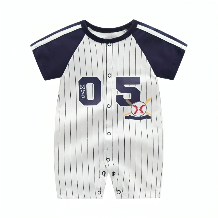 Baseball Jersey Striped Short Sleeve Cotton Onesie