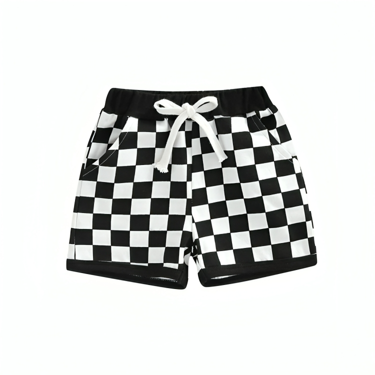 Black Plaid Checkered Elastic Baby Shorts