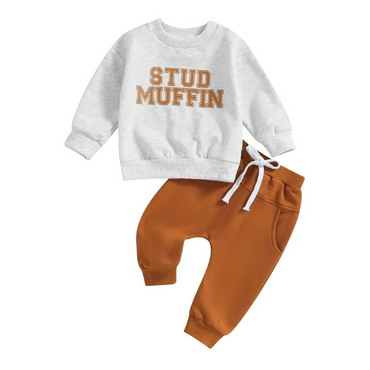 Long Sleeve "Stud Muffin" Print Baby Set