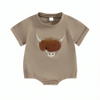 Short Sleeve Moody Cow Embroidered Baby Bodysuit