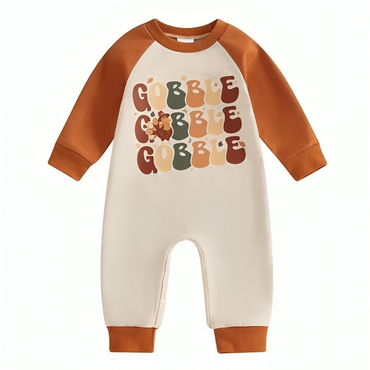 Long Sleeve Colorful Gobble Pattern Jumpsuit