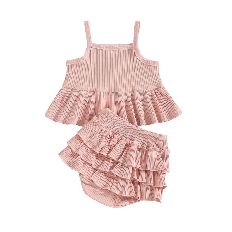 Sleeveless Solid Ruffled Baby Set