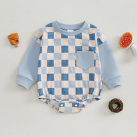 Long Sleeve Plaid Cotton Sweatshirt Bodysuit