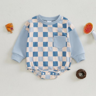 Long Sleeve Plaid Cotton Sweatshirt Bodysuit