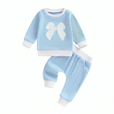 Long Sleeve Waffle Bow Baby Set