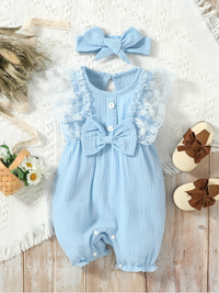 Sleeveless Lace Cotton Baby Bow Jumpsuit