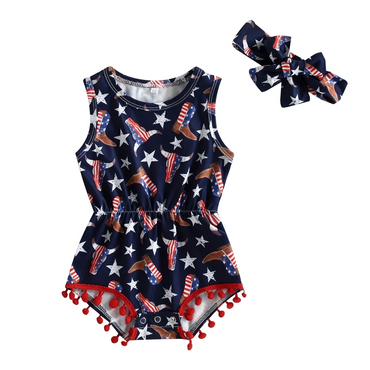 Sleeveless Tassel Independence Day Baby Romper