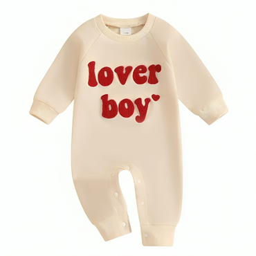 Long Sleeve Lover Boy Embroidered Baby Jumpsuit