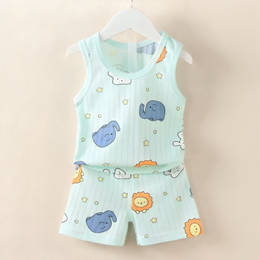 Sleeveless Unisex Cartoon Pajamas Set