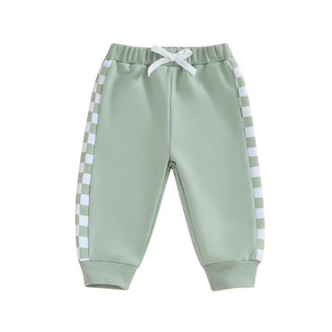 Solid Color Checkered Elastic Baby Pants