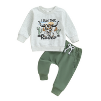 Long Sleeve Cowboy Rodeo Print Baby Set