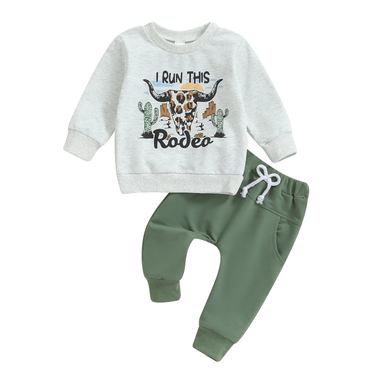 Long Sleeve Cowboy Rodeo Print Baby Set