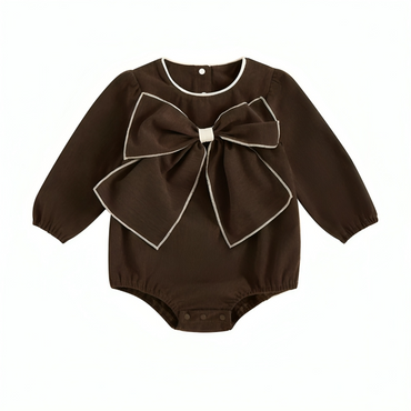 Long Sleeve Round Neck Bow Baby Romper