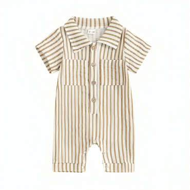 Short Sleeve Striped Collared Baby Jumpsuit