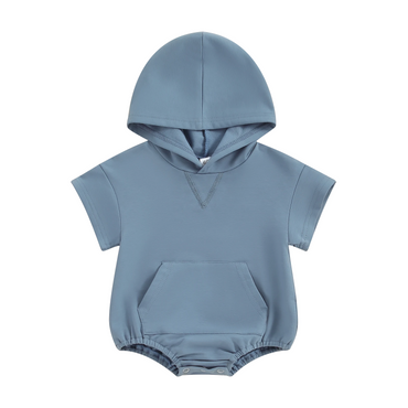 Short Sleeve Pocket Hooded Baby Romper