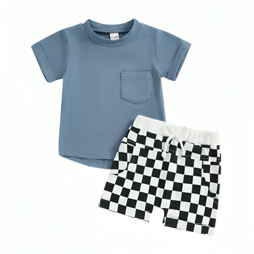 Short Sleeve Checkered Shorts Baby Set