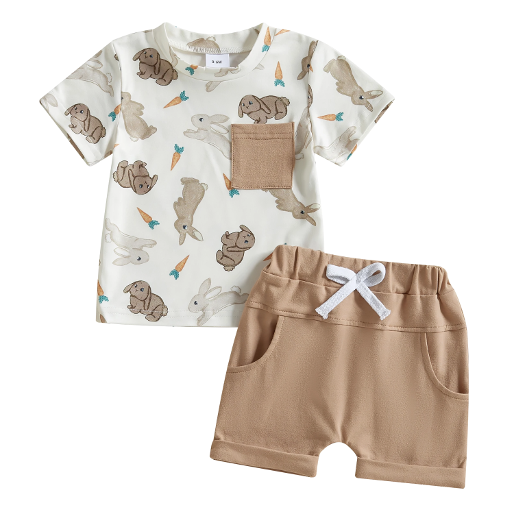 Short Sleeve Easter Solid Shorts Baby Set