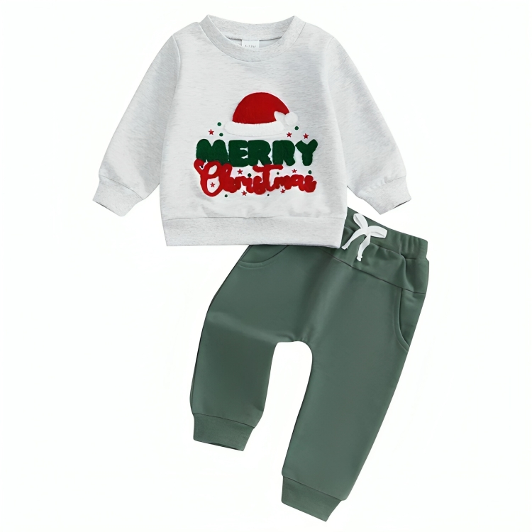 Merry Christmas Embroidered Print Baby Set