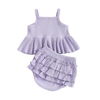 Sleeveless Solid Ruffled Baby Set